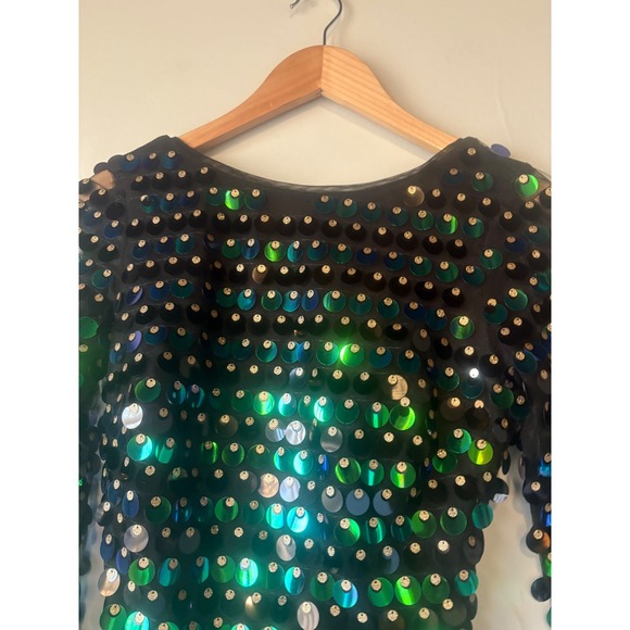 Lulus Iridescent Green Blue Sequin Mesh Mini Dress Size XS - Picture 7 of 8